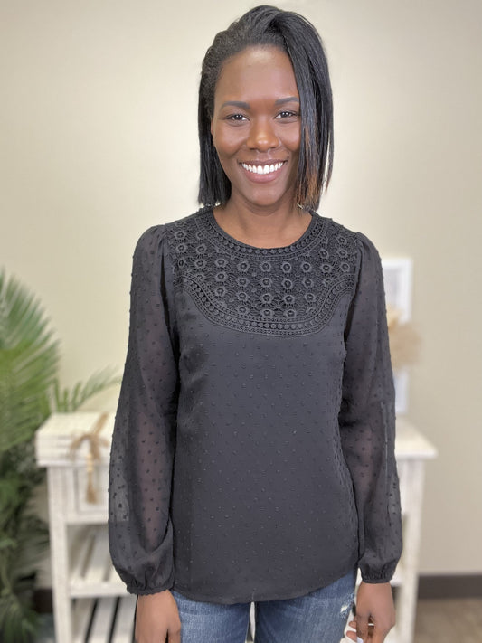 Interview At 3 Women's Sheer Long Sleeve Top *Final Sale*