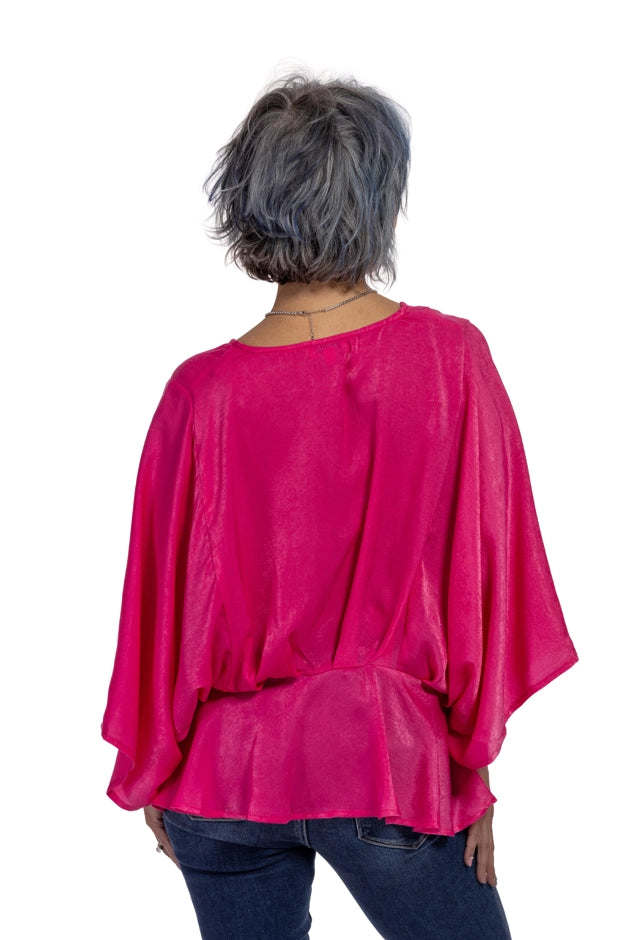 Women's Feminine Peplum 3/4 Kimono Sleeve Top