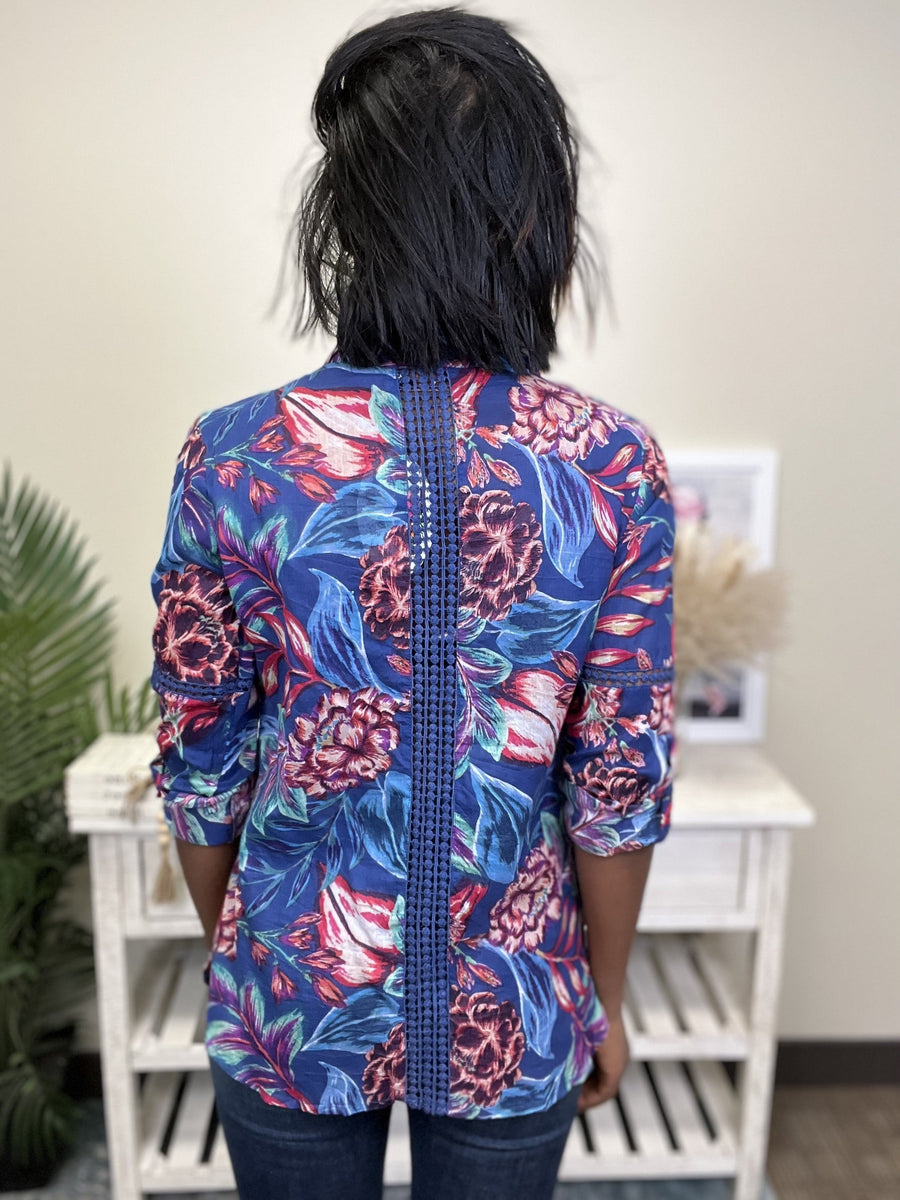 Riptide Women's Crochet Button Down 1/2 Sleeve Top *Final Sale*