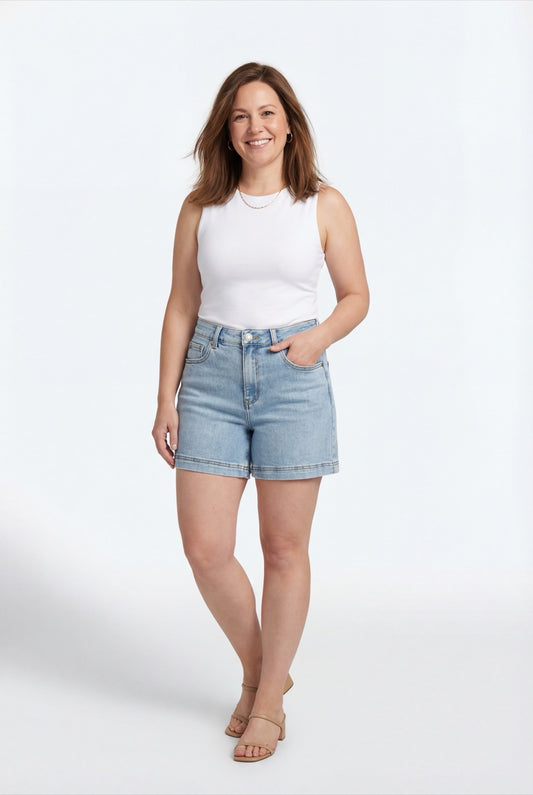The Jovie by Ava Lane High-Rise Tummy Control Light Wash Denim Shorts
