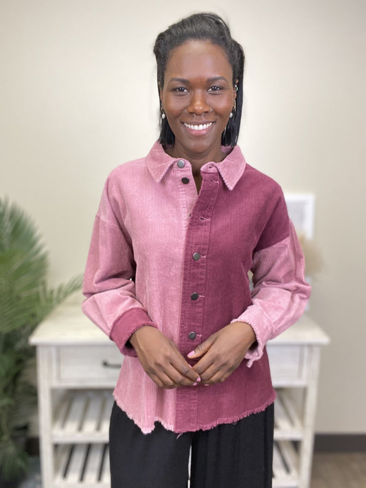 Restless Heart Women's Color-Blocked Corduroy Shacket