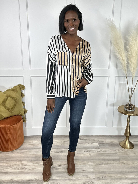 Simple and Elegant Women's Striped Long Sleeve Top *Final Sale*