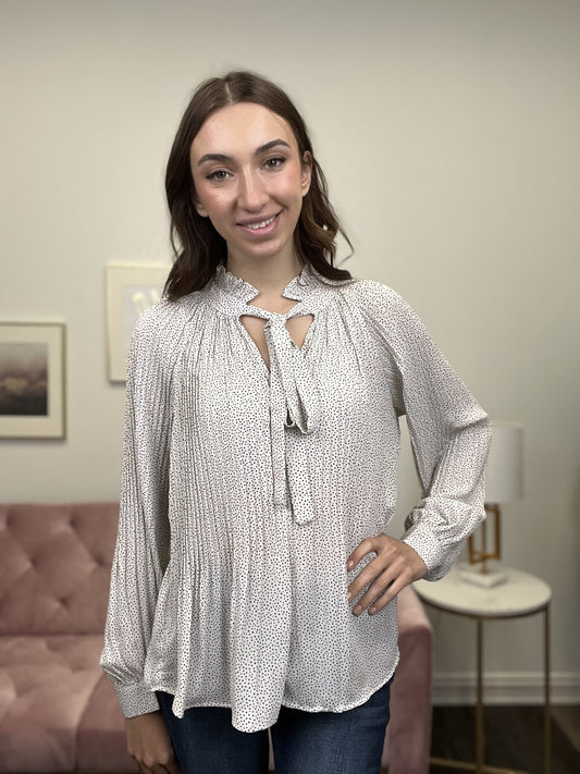 One Hundred And One Women's Pleated Ruffle Long Sleeve Top