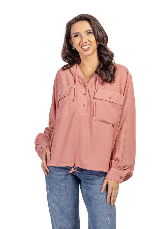 Women's Loose Drawstring Hem Hoodie Top