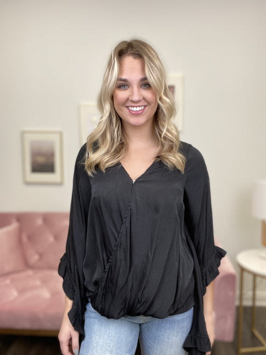 Satin Love Women's Flowy Long Bell Sleeve Top *Final Sale*