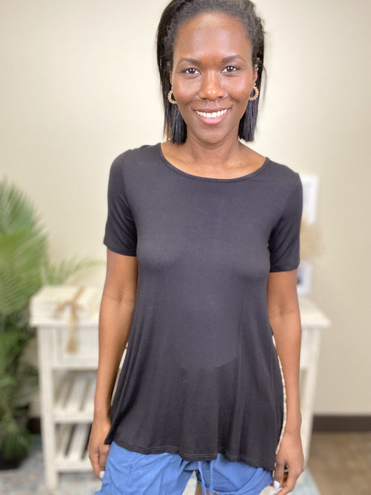 Lace Back Women's Scalloped Hi-Lo Short Sleeve Top *Final Sale*