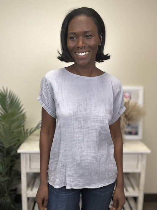 Peekaboo Buttons Women's Soft Cotton Short Sleeve Top *Final Sale*