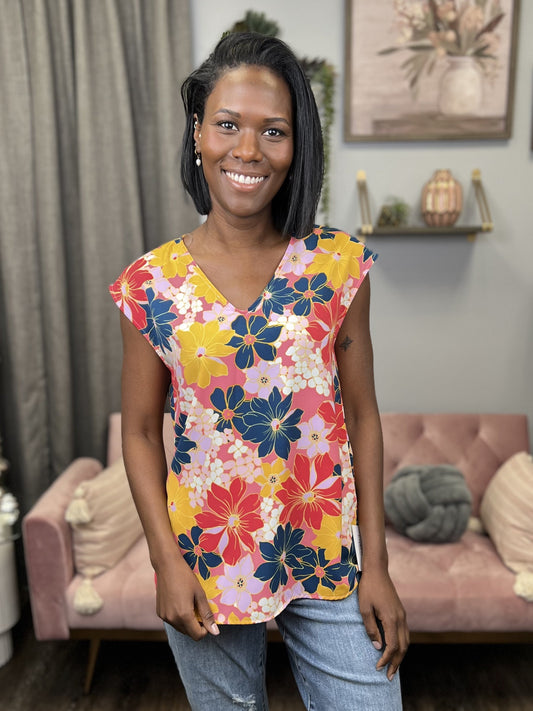 Flying Petals Women's Versatile Colorful Short Sleeve Top