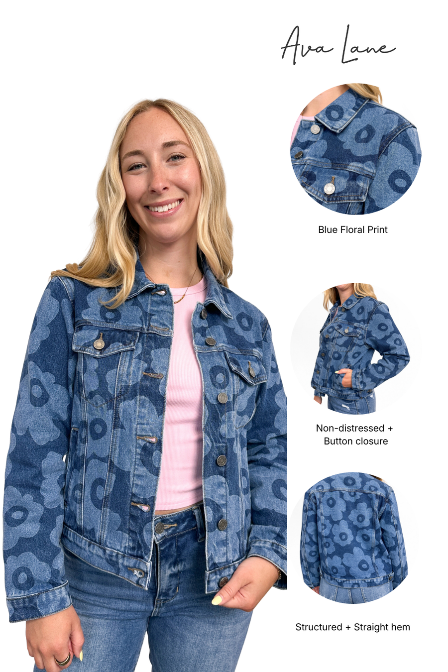 The Palmer Floral Medium Wash Denim Jacket