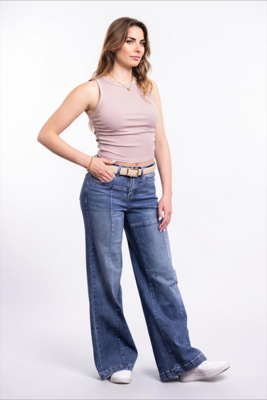 The Scarlet by Ava Lane High-Rise Tummy Control Wide Leg Front Seam Denim Three Lengths