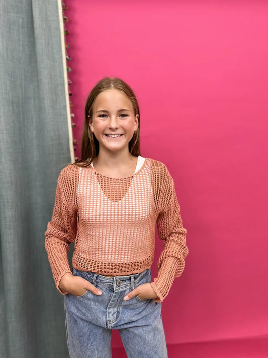 Caught Up Women's Crochet Long Sleeve Crop Top * Final Sale* *Final Sale*