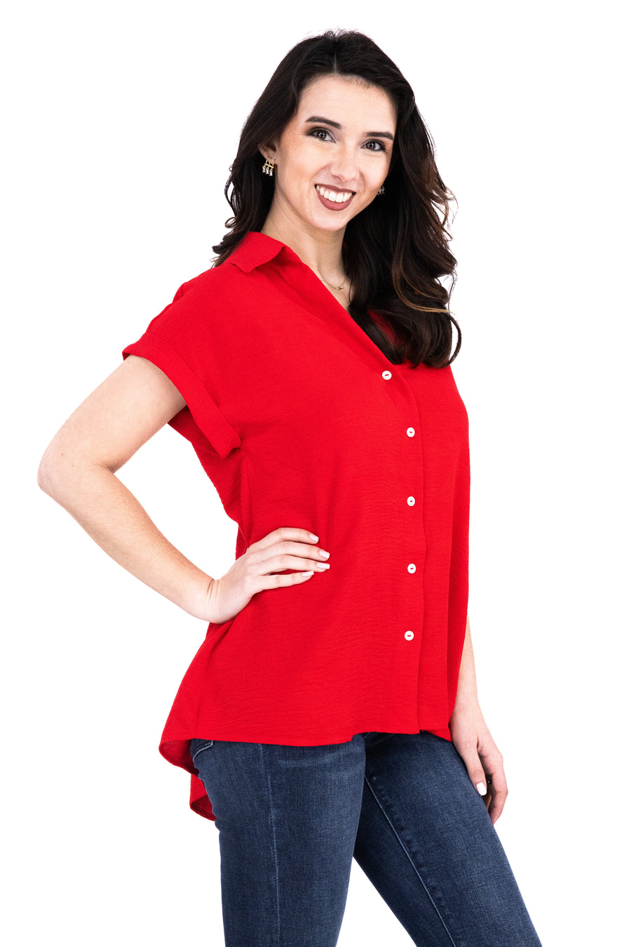 Women's Collared Button Up Short Sleeve Shirt
