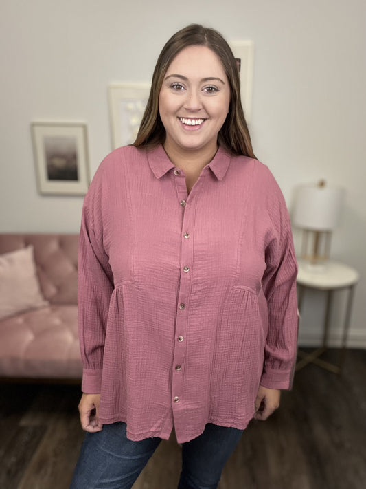 Gotta Move On Collar Button Up Women's Long Sleeve Top *Final Sale*