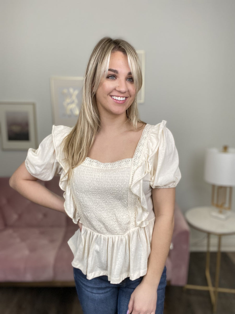 Sweeter Than Honey Women's Crochet V-Neck Short Sleeve Top *Final Sale*