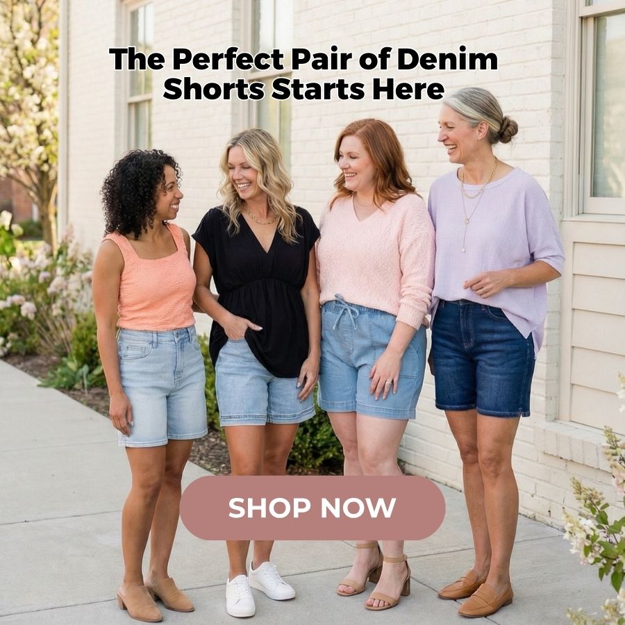 Banner featuring girls smiling wearing Ava Lane denim shorts