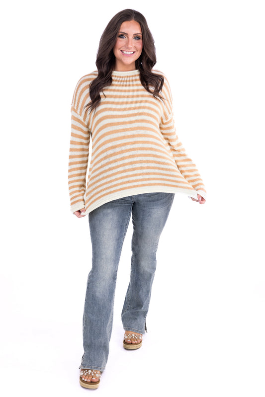 Women's Striped Knit Long Sleeve Top