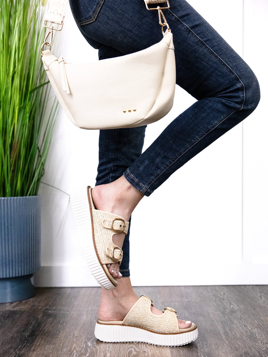 Pierre Dumas Sweet Enough Women's Double Buckle Woven Raffia Sandal