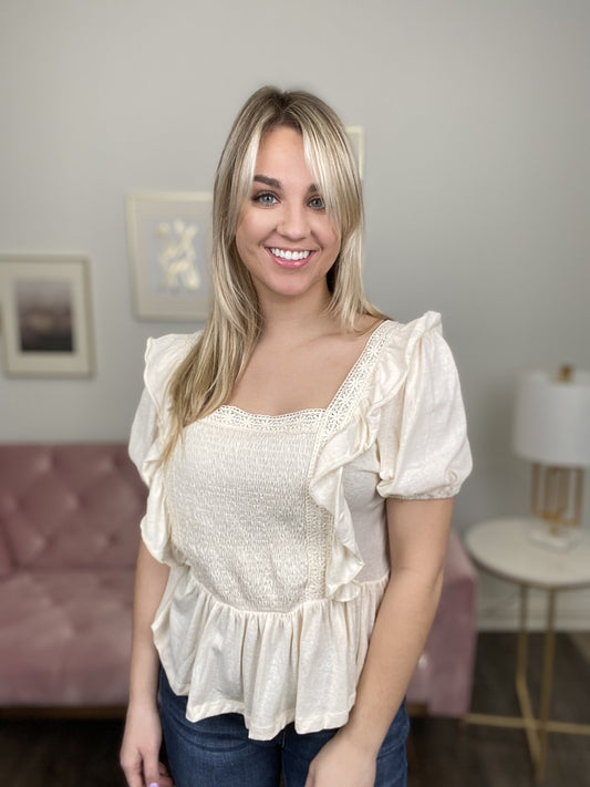 Sweeter Than Honey Women's Crochet V-Neck Short Sleeve Top *Final Sale*