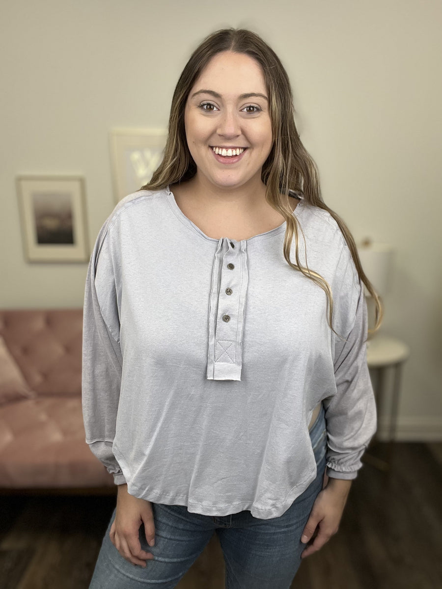 The Sky's The Limit Women's 1/4 Button Down Hi-Lo Long Sleeve Top *Final Sale*