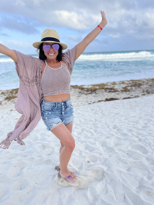 Don't Call Me Out Women's Boho Short Sleeve Crochet Kimono *Final Sale*