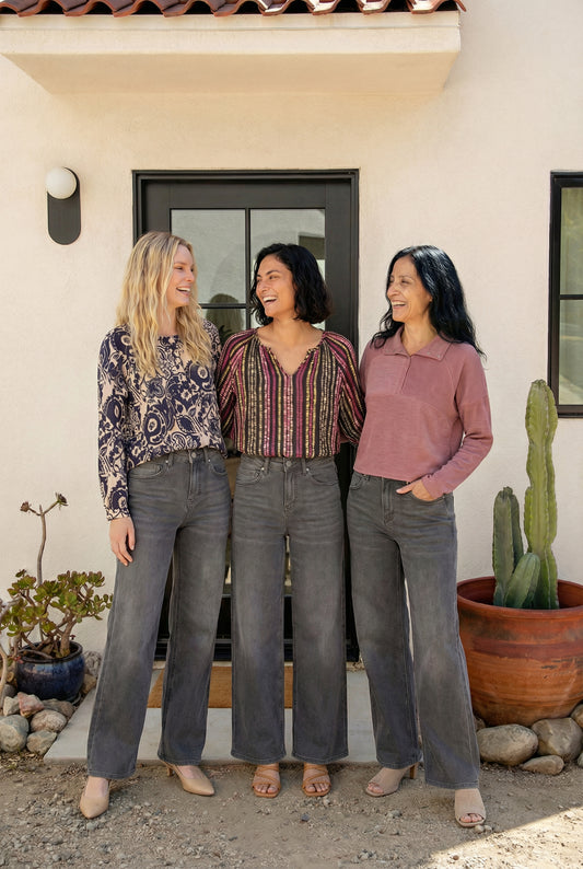 The Tara High-Rise Tummy Control Charcoal Wide Leg Jeans in Three Lengths