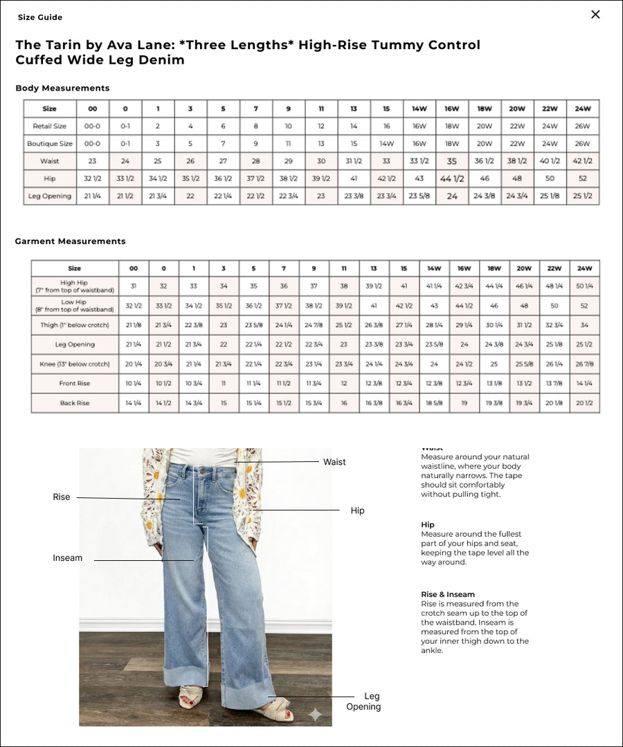 The Tarin by Ava Lane: *Three Lengths* High-Rise Tummy Control Cuffed Wide Leg Denim