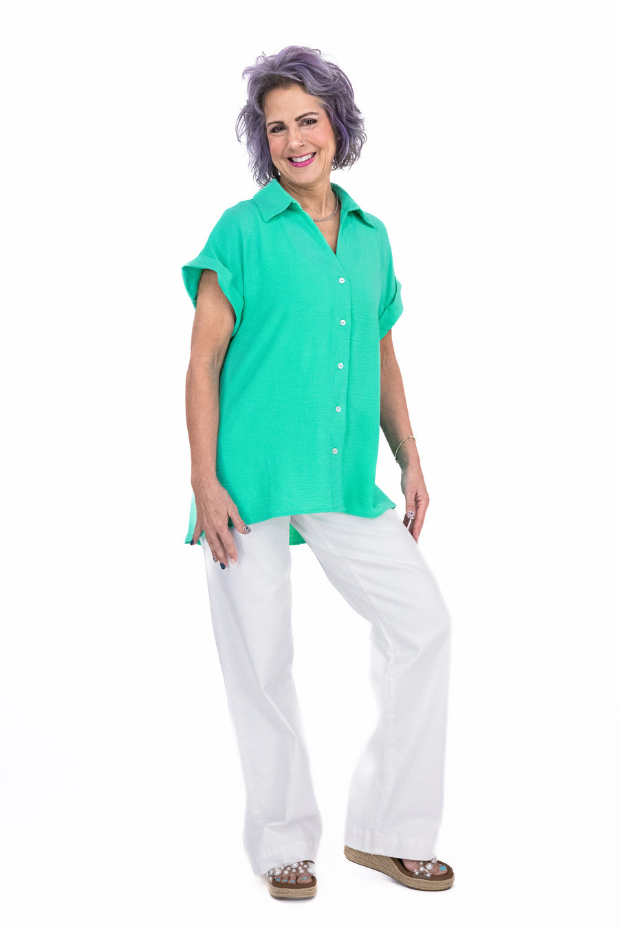 Women's Collared Button Up Short Sleeve Shirt