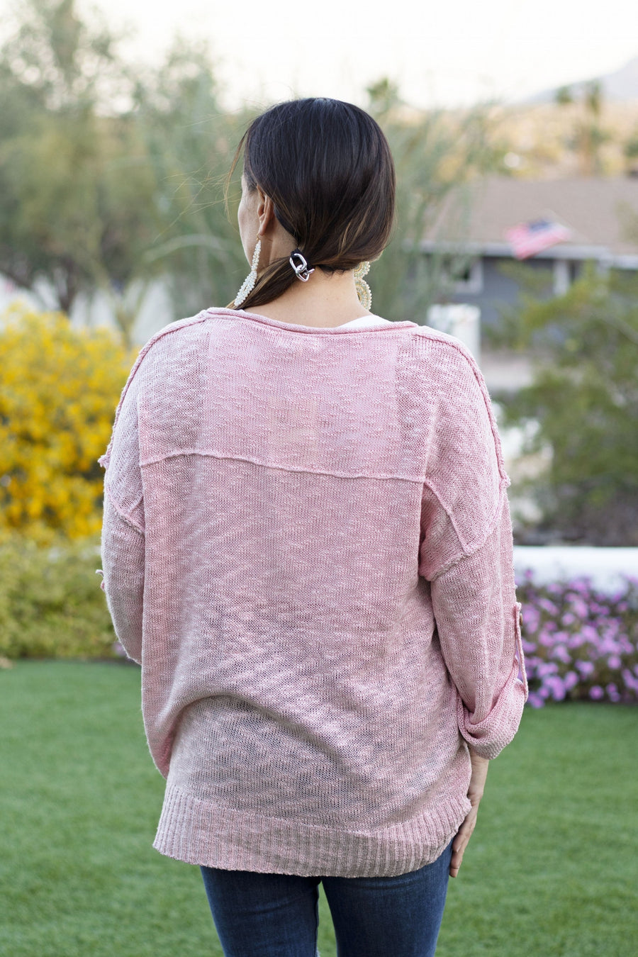 Give Me Buttons Women's Drop Shoulder Exposed Stitch Sweater