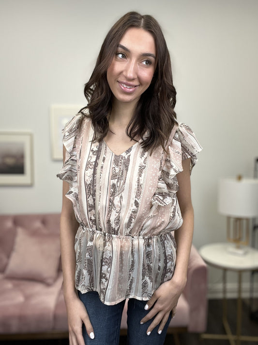 Cafe Delight Women's Peplum Ruffle Short Sleeve Top *Final Sale*