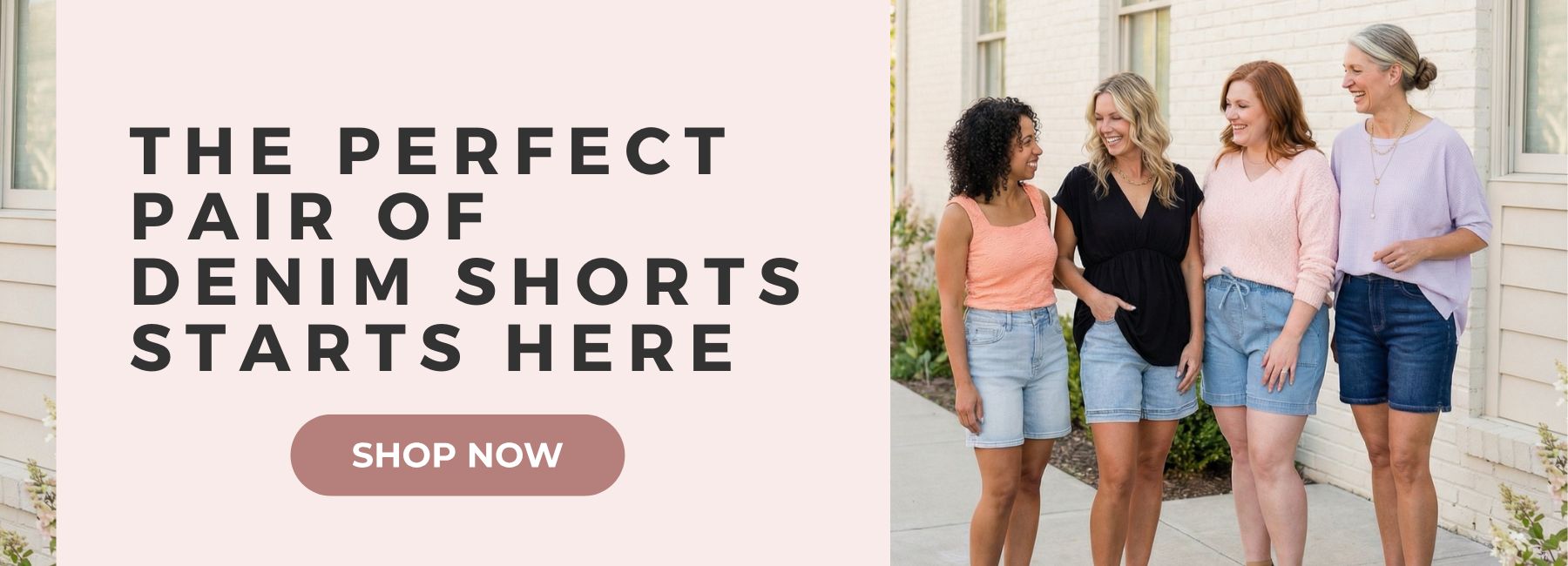 Banner featuring girls smiling wearing Ava Lane denim shorts