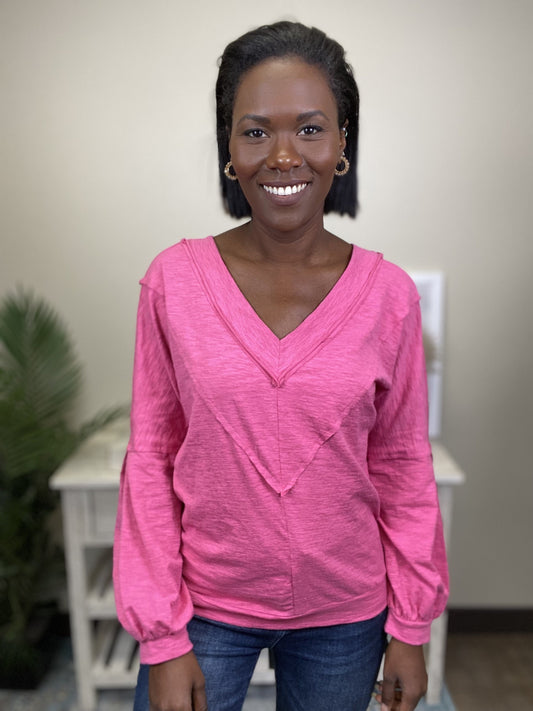 Different Views Women's V-Neck Long Sleeve Top *Final Sale*