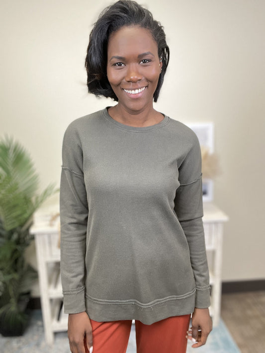 Life Has A Funny Way Women's Casual Waffle Long Sleeve Top