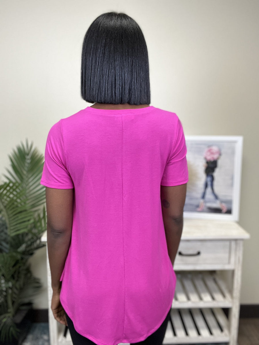 Oh So Glamorous Women's Hi-Lo Classic Short Sleeve Top