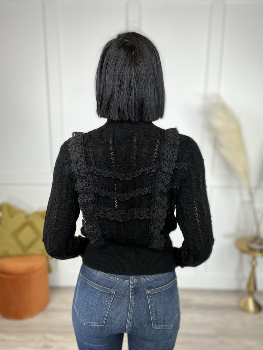 She's Sweet Women's Mock Neck Open Knit Sweater