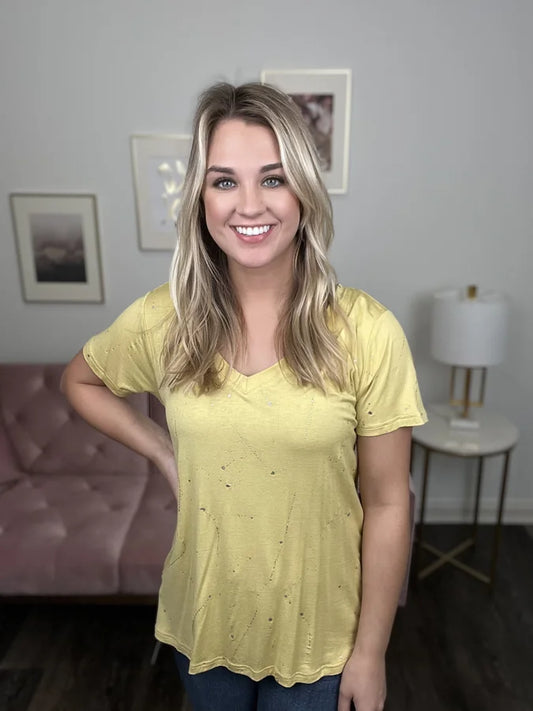 Yeah Right Women's Stretchy V-Neck Short Sleeve Top *Final Sale*