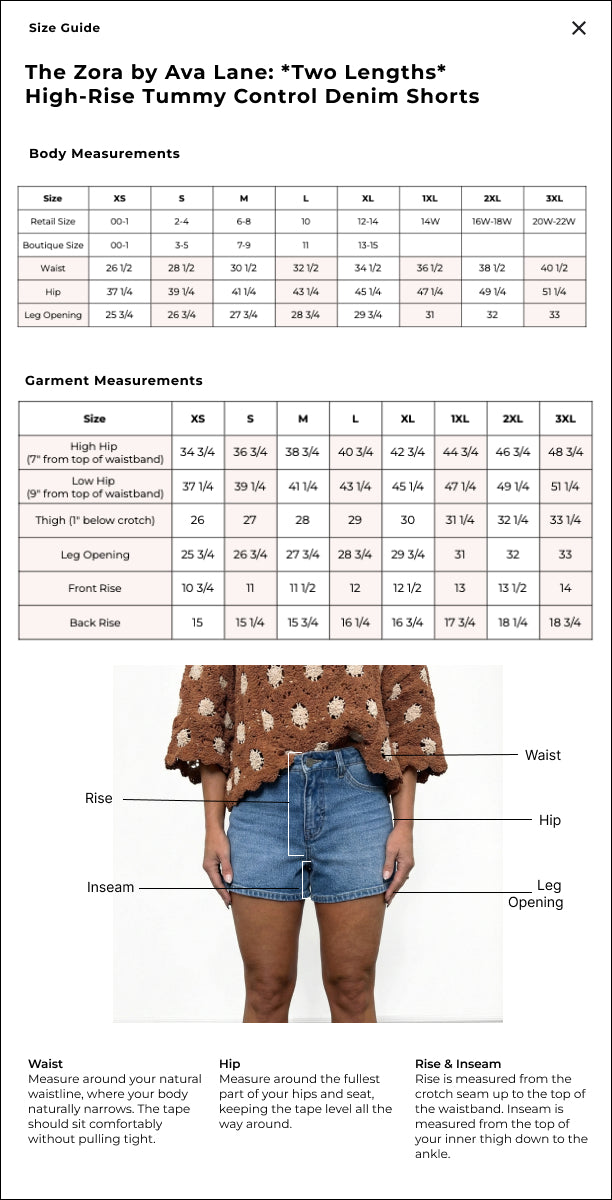 The Zora by Ava Lane: *Two Lengths* Mid To High-Rise Tummy Control Denim Shorts