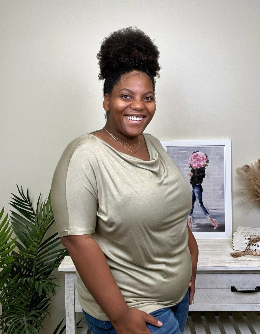 One More Night Women's Cowl Neck Oversized Short Sleeve Top *Final Sale*