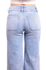 Ava Lane Boutique light wash denim cropped wide leg jeans with tummy control and raw hem.