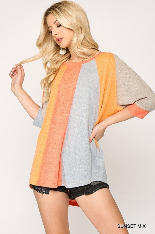 It's A New Day Women's Color-Blocked 3/4 Sleeve Top *Final Sale*