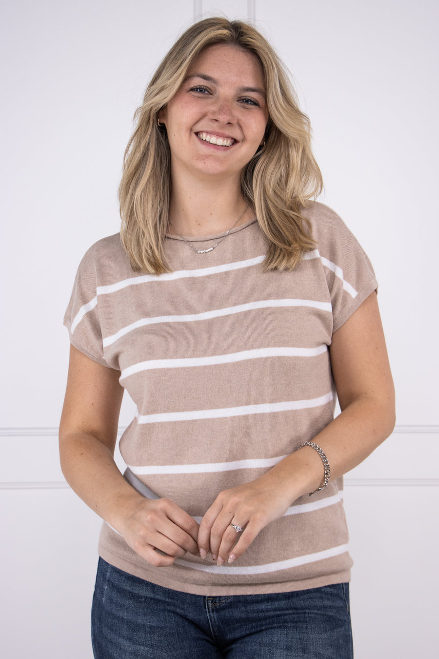 Doing It For Me Women's Striped Short Sleeve Sweater