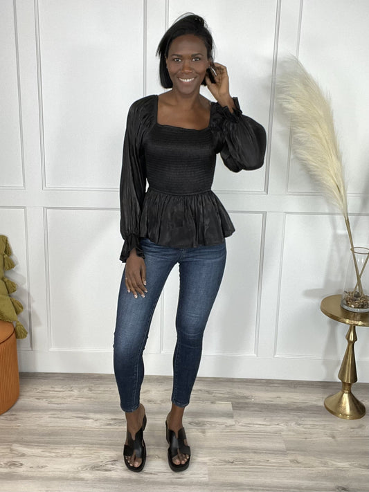 Smocked In The Dark Women's Peplum Long Sleeve Top *Final Sale*