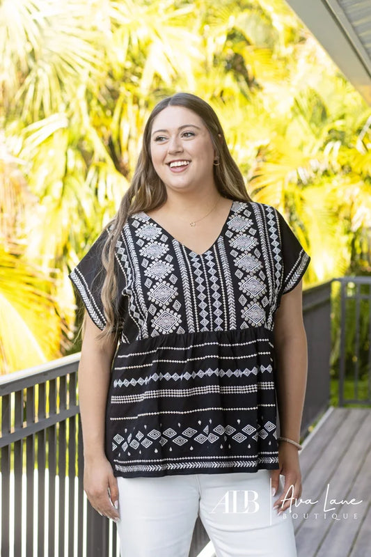 Losing My Mind Now Women's Embroidered Cap Sleeve Top * Final Sale*