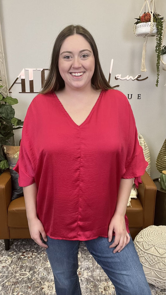 Time To Flow Women's Loose Fit Satin Short Sleeve Top