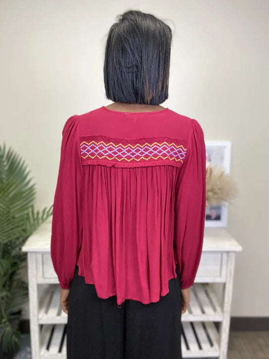 Beautiful And Free Women's Embroidered Long Sleeve Top