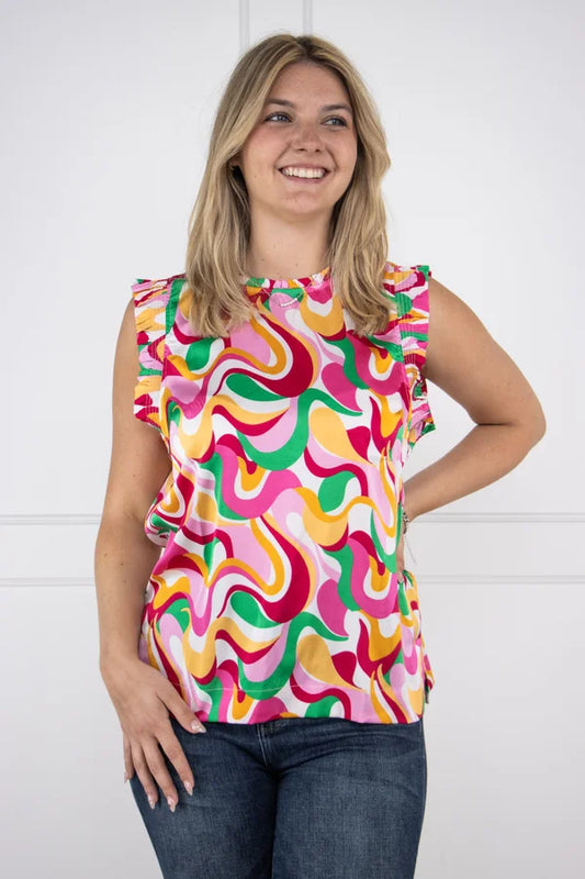 Flowing Colors Women's Modern Geometric Short Sleeve Blouse * Final Sale*