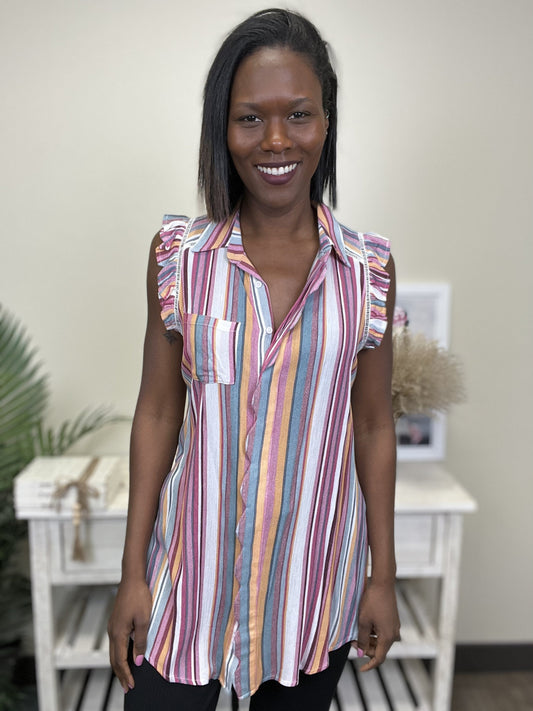 Here's A Clue Women's Stripe Collared Top *Final Sale*