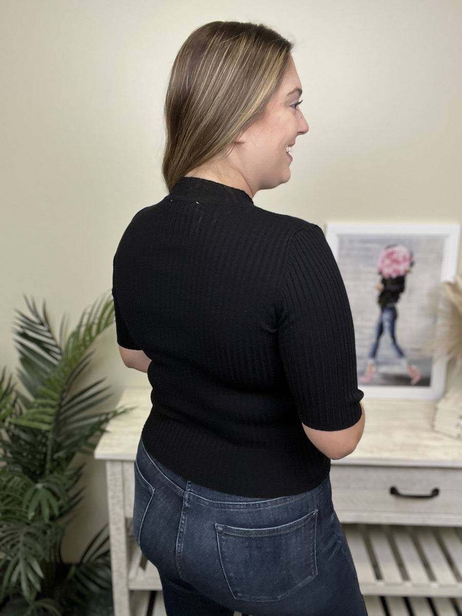 She's Cool Women's Mock Neck Short Sleeve Sweater