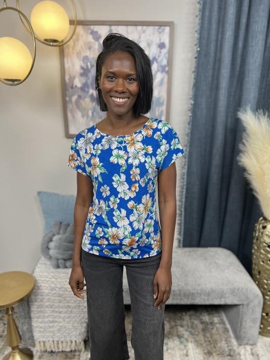 Floral Elegance Women's Slim-Fit Classic Short Sleeve Top