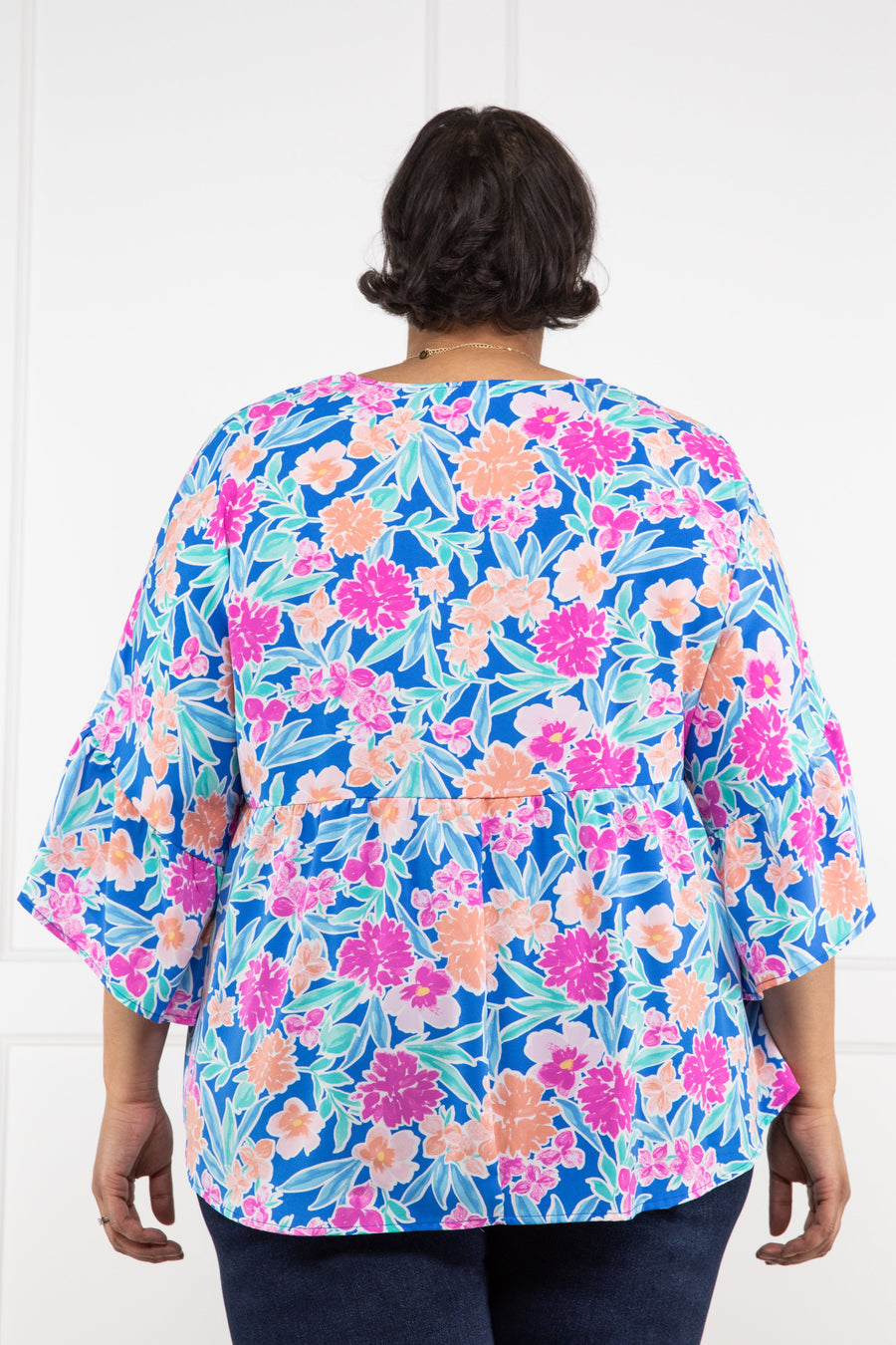 Painting Flowers Women's Baby Doll Long Sleeve Top *Final Sale*