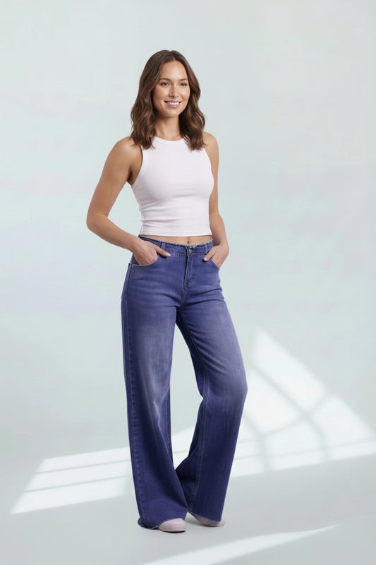 The Drew by Ava Lane Low-Rise Tummy Control Wide Leg Jeans in Three Lengths